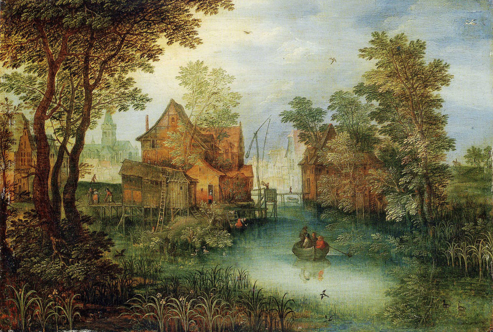 Jan Brueghel the Younger - Village with a Canal and Ships