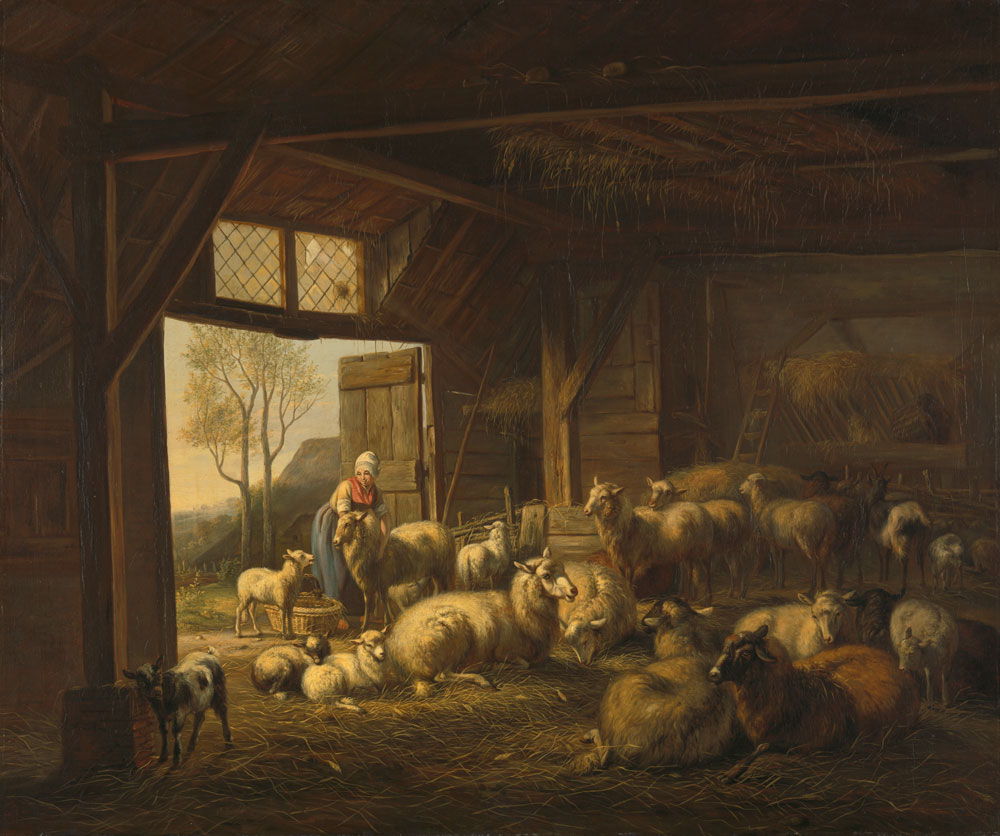 Jan van Ravenswaay - Sheep and Goats in a Stable