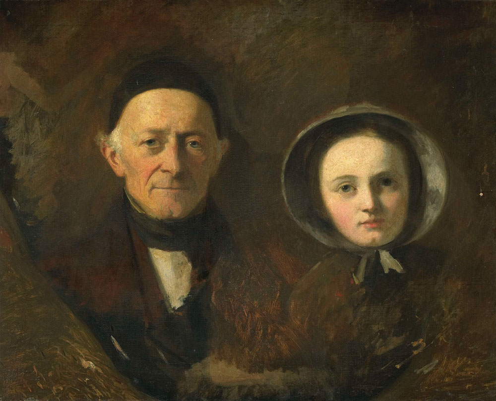 Johann Georg Schwartze - Portrait of Johann Joseph Hermann, the Artist's Father-in-Law, with his Grandchild Ida Schwartze, the Artist's oldest Daughter