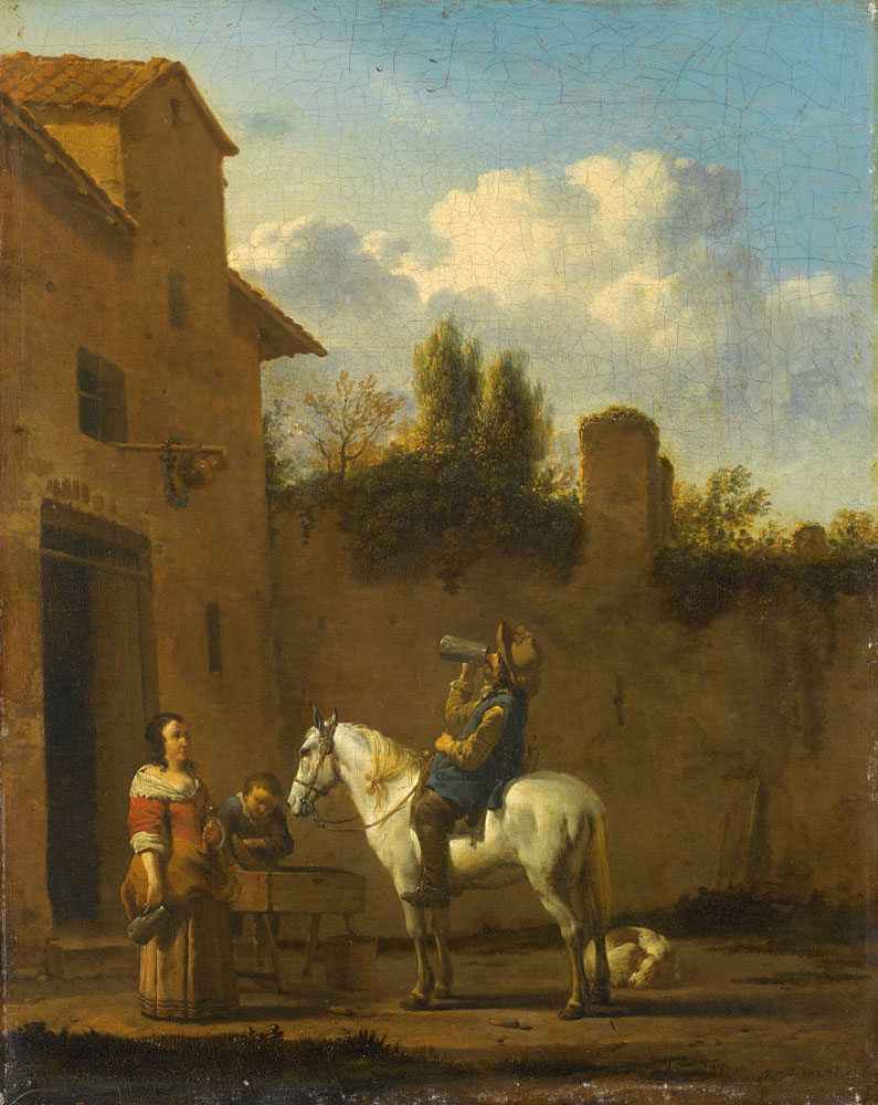 Karel du Jardin - Mounted Trumpeter taking a Drink