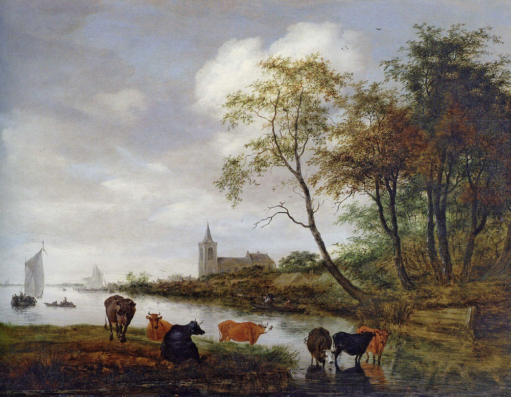 Salomon van Ruysdael - Cows near a River
