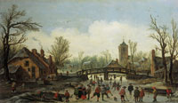 Jan van Goyen Ice Scene in a Village with a Wooden Bridge