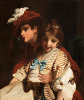 After Joshua Reynolds A boy and a girl seated before a curtain
