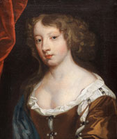 Follower of Peter Lely Portrait of a young lady, bust-length, in a gold dress