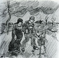 Vincent van Gogh Couple Walking Arm in Arm with a Child in the Rain