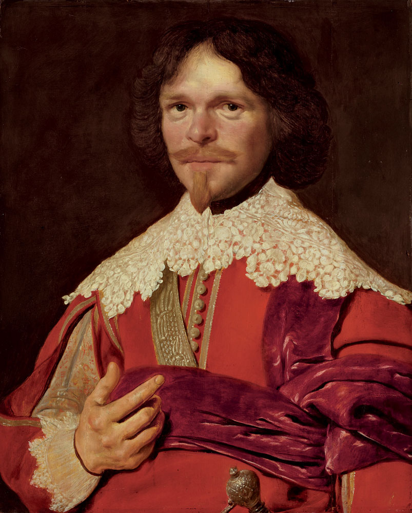 Dutch School - Portrait of gentleman, half-length, in red with a lace collar