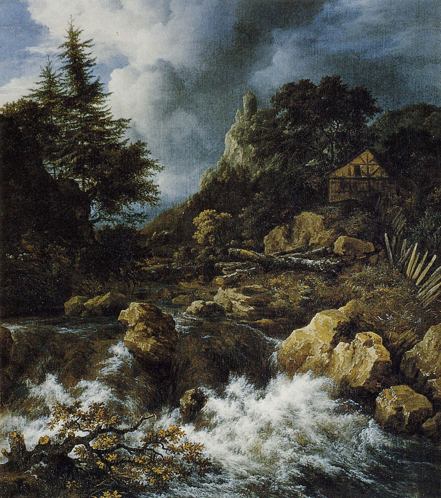 Jacob van Ruisdael - Waterfall with a Half-timbered House and Castle