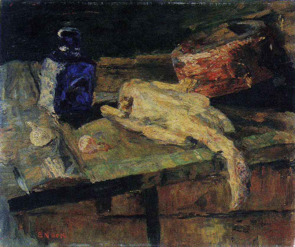 James Ensor - Blue Flask and Chicken