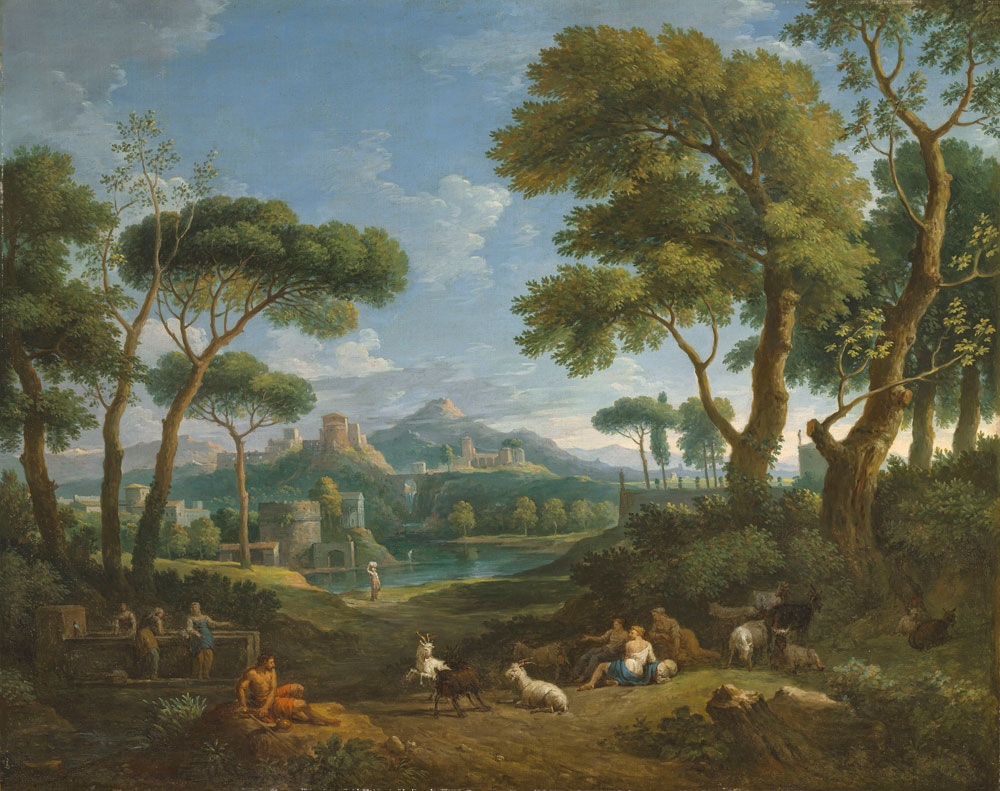 Jan Frans van Bloemen - An Arcadian landscape with shepherds and shepherdesses