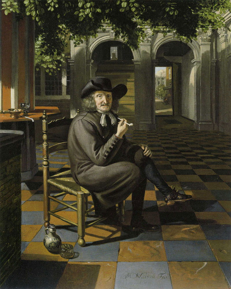 Matthijs Naiveu - A gentleman smoking in a shaded courtyard