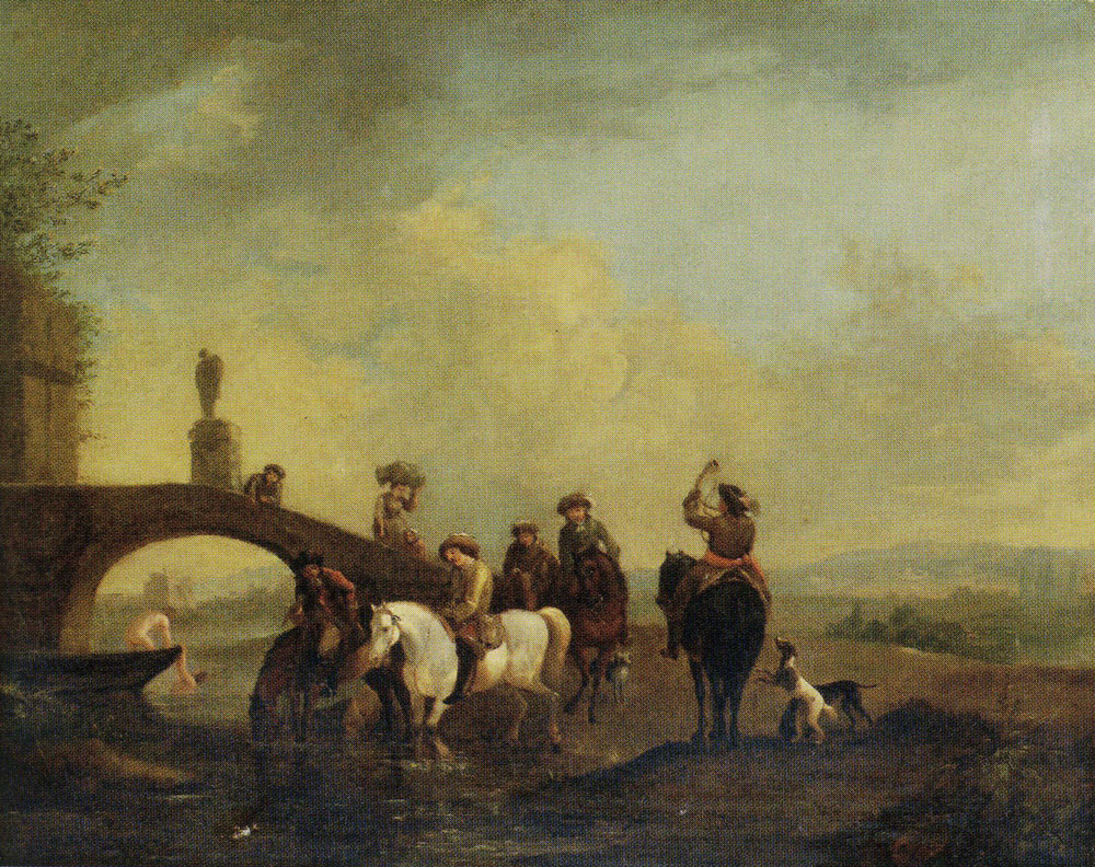 Copy after Philips Wouwerman - Southern Landscape with Horsemen