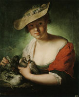 Antoine Pesne Girl with a Pigeon and a Chicken