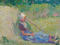 Jan Toorop Girl resting against a haystack  