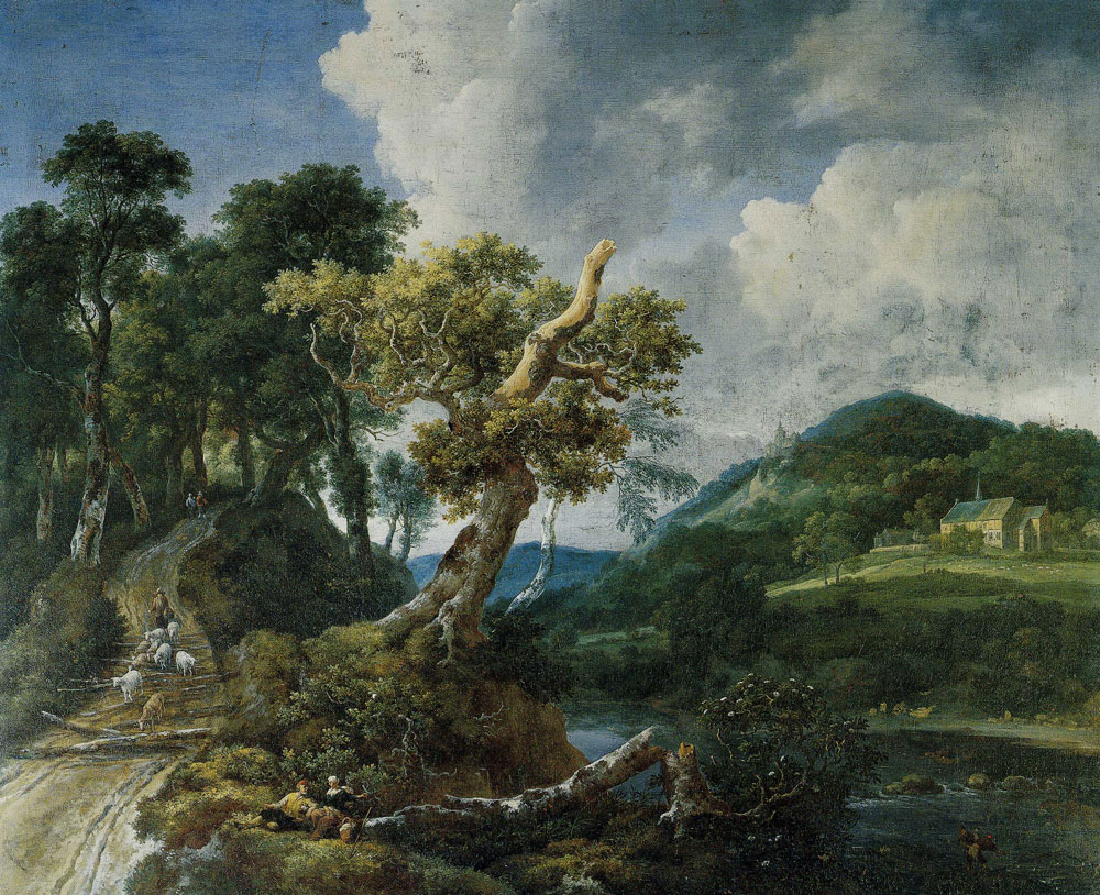 Jacob van Ruisdael - Road in a Mountainous River Valley with a Church in the Distance