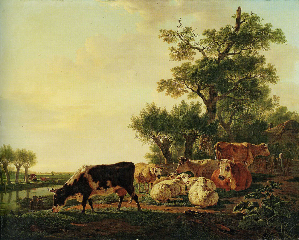 Jacob van Strij - Cows and Sheep near a Water