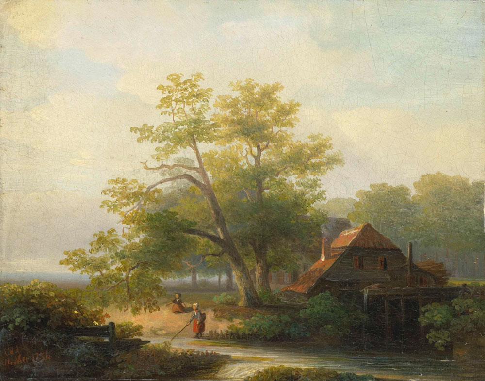Lodewijk Hendrik Arends - A Watermill in a Woody Landscape