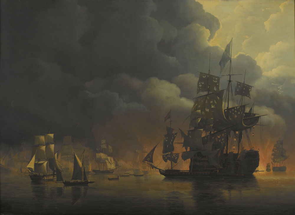 Nicolaas Baur - The Anglo-Dutch Fleet under Lord Exmouth and Vice Admiral Jonkheer Theodorus Frederik van Capellen putting out the Algerian Strongholds, 27 August 1816