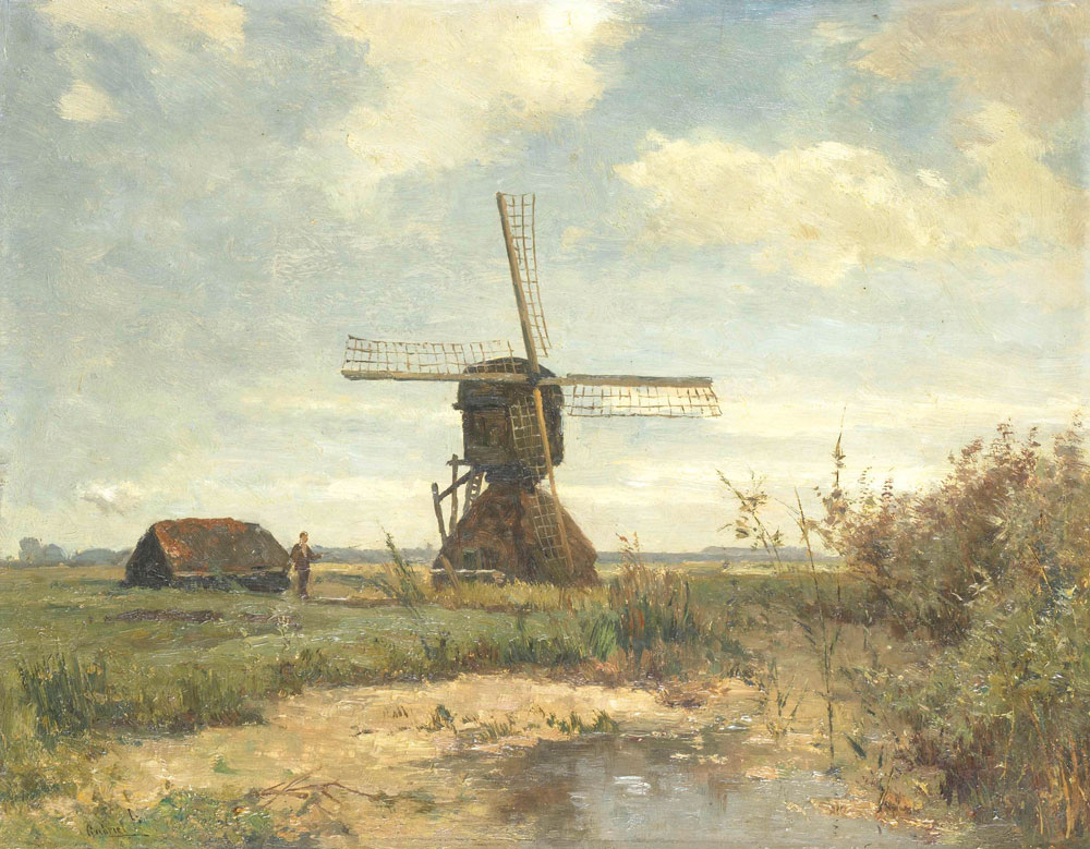 Paul Joseph Constantin Gabriël - 'Sunny Day', a Windmill on a Waterway