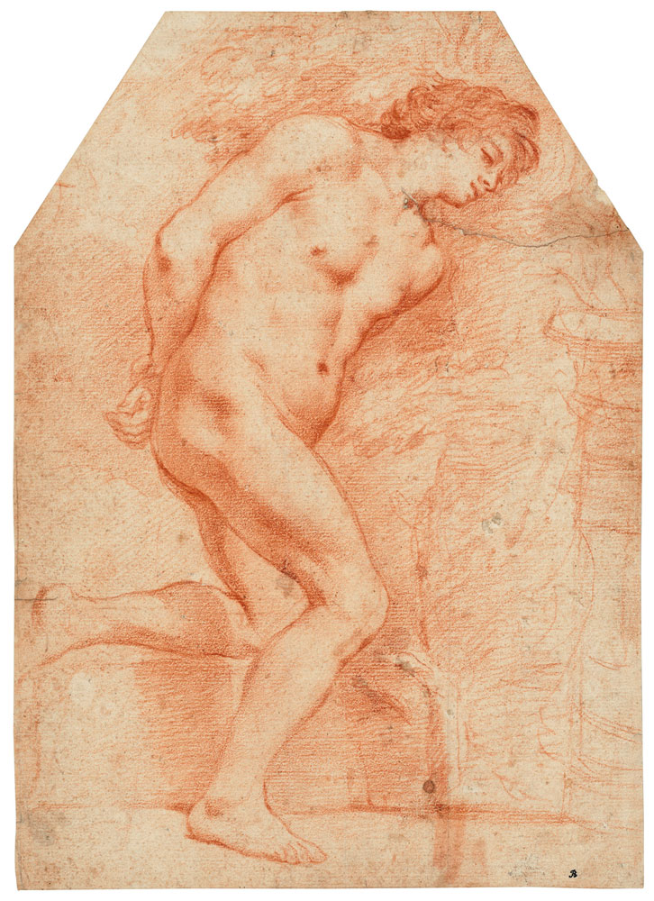 Pietro da Cortona - A nude youth kneeling before an altar