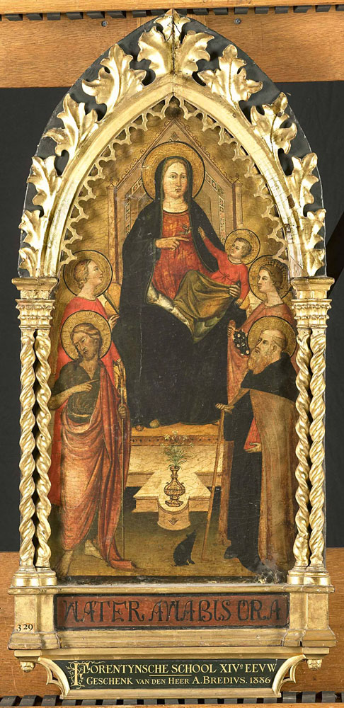 Anonymous - Virgin and Child Enthroned with Four Saints, Saints John the Baptist, Antony Abbot, Elizabeth of Hungary, a female saint
