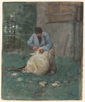 Anton Mauve Shearing a Sheep