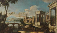 Attributed to Apollonio Domenichini An extensive river landscape with ruins