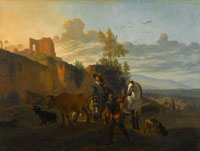 Copy after Karel Dujardin Italian Landscape with Soldiers