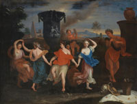 Follower of Nicolas Poussin An Arcardian landscape with figures dancing
