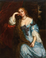 Studio of Peter Lely Portrait of a lady, said to be Lady Duke, seated three-quarter-length, in a blue dress