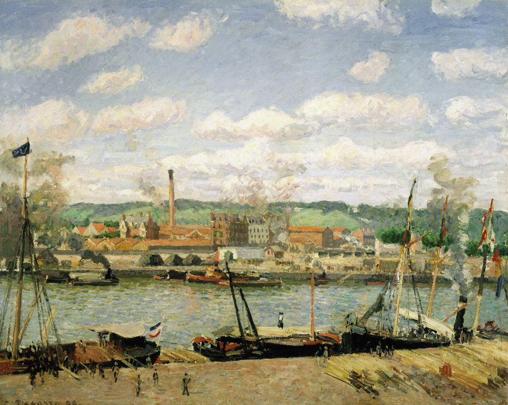 Camille Pissarro - Unloading Wood, Quai de la Bourse, Rouen, Sunlight