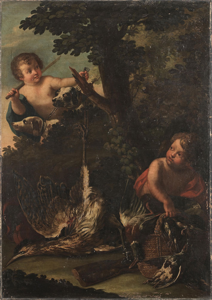 Follower of Carlo Maratta - Two children in a landscape with the spoils of a hunt