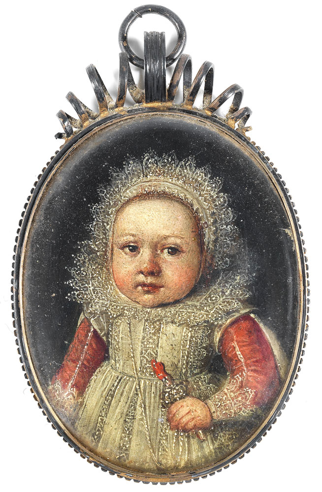 Flemish School - Portrait of a child, half-length, holding a rattle