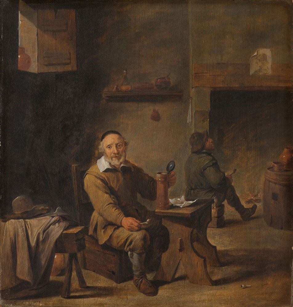 After David Teniers the Younger - Elderly Man Holding a Tankard Seated in a Tavern