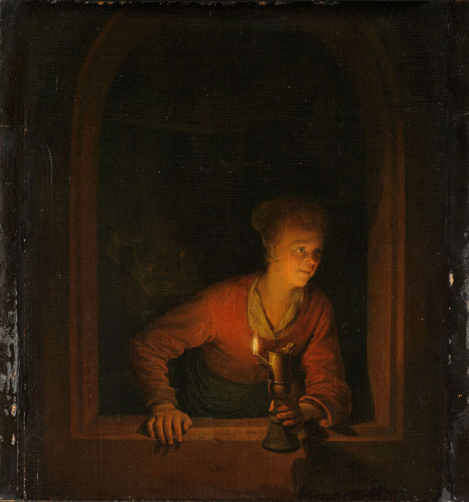 Gerard Dou - Girl with an Oil Lamp at a Window
