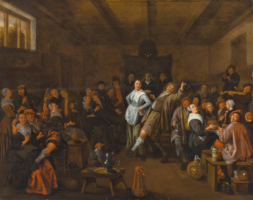 Jan Miense Molenaer - A tavern interior with figures merrymaking and carousing  