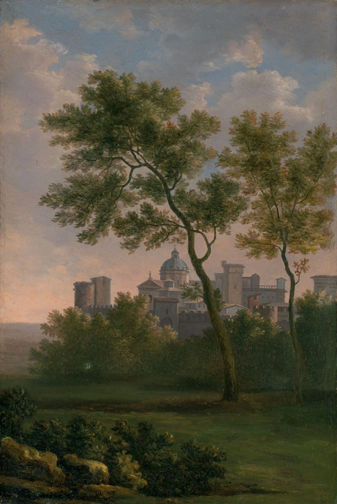 Jean-Joseph-Xavier Bidauld - An Italianate landscape with a view of a fortified town