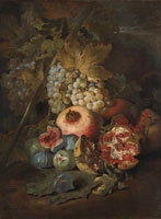 Abraham Brueghel Bunches of Grapes, Pomegranates and Figs in a Landscape