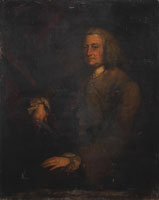 Circle of Allan Ramsay Portrait of a gentleman, half-length, in a brown coat
