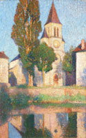 Henri Martin L'église de Labastide du Vert et son reflet au soleil couchant
