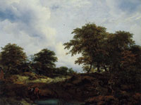 Jacob van Ruisdael Wooded Landscape with a Pool and Figures