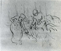 Vincent van Gogh Sketch of Women in a Field