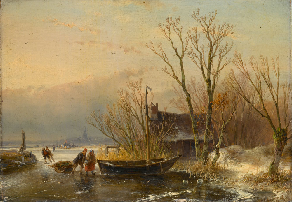 Andreas Schelfhout - Winter Scene on the Ice with Wood Gatherers