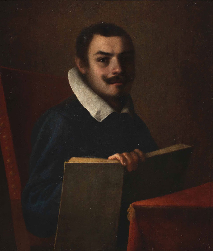Bolognese School - Portrait of a gentleman, half-length, seated at a draped table and holding a book
