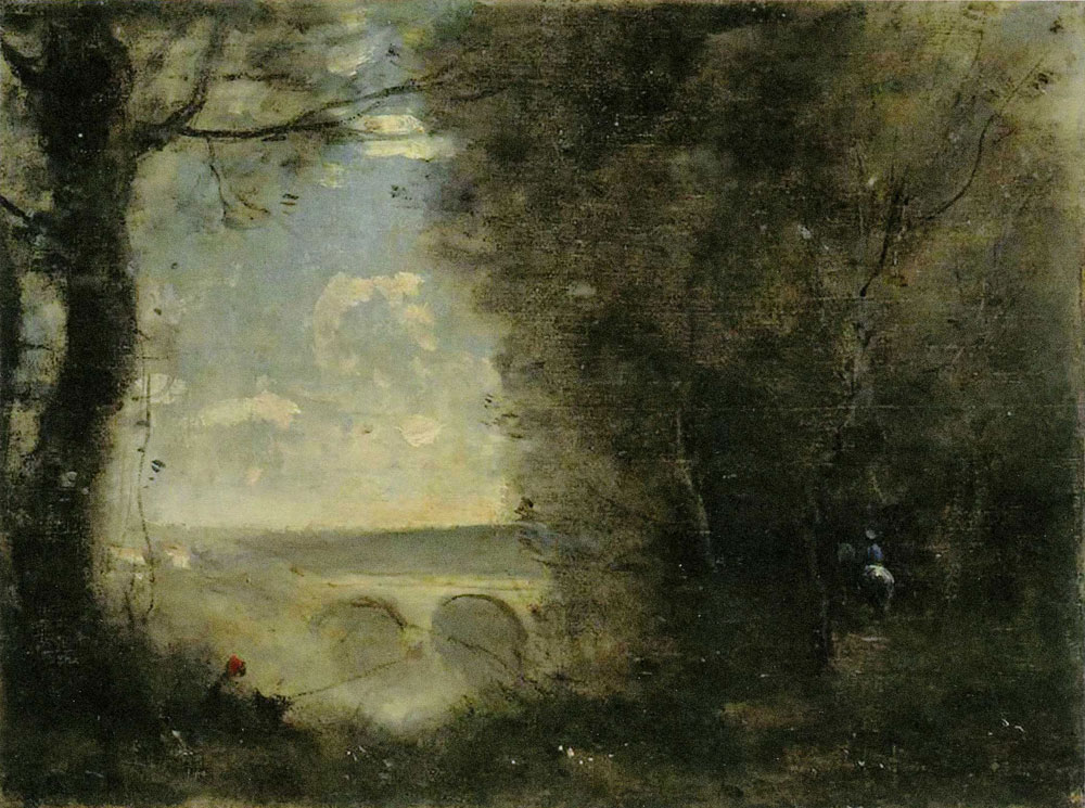 Jean-Baptiste-Camille Corot - Un pècheur à la ligne, souvenir du Pont de Mantes