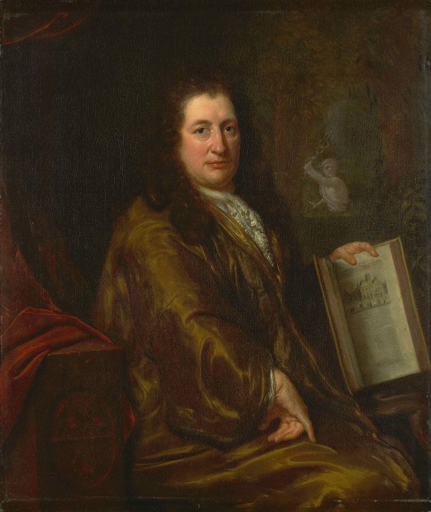 David van der Plas - Portrait of Caspar Commelin, bookseller, newspaper publisher and author of the official history of Amsterdam 'Beschrijvinghe van Amsterdam'of 1693