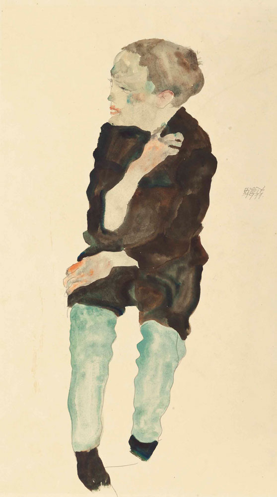 Egon Schiele - Bub mit grünen Strümpfen