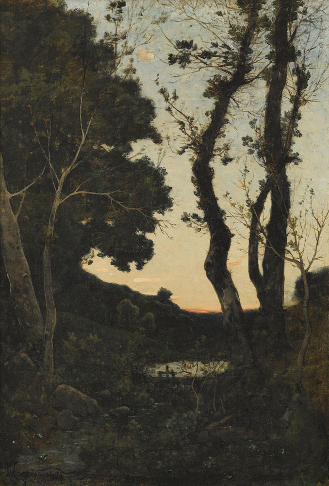 Henri Joseph Harpignies - Le ruisseau sous coucher du soleil