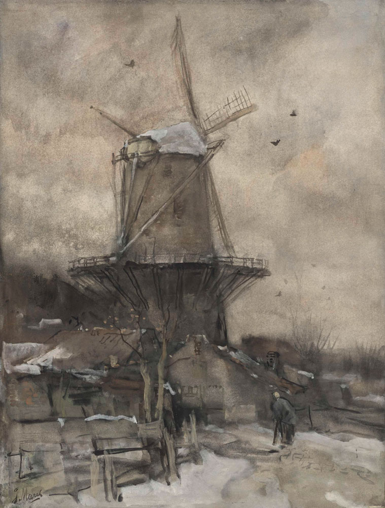 Jacob Maris - A Windmill in the Winter