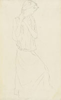 Gustav Klimt Stehend mit erhobenem Unterarmen nach rechts (Studie für die Tänzerin/Die Erwartung)