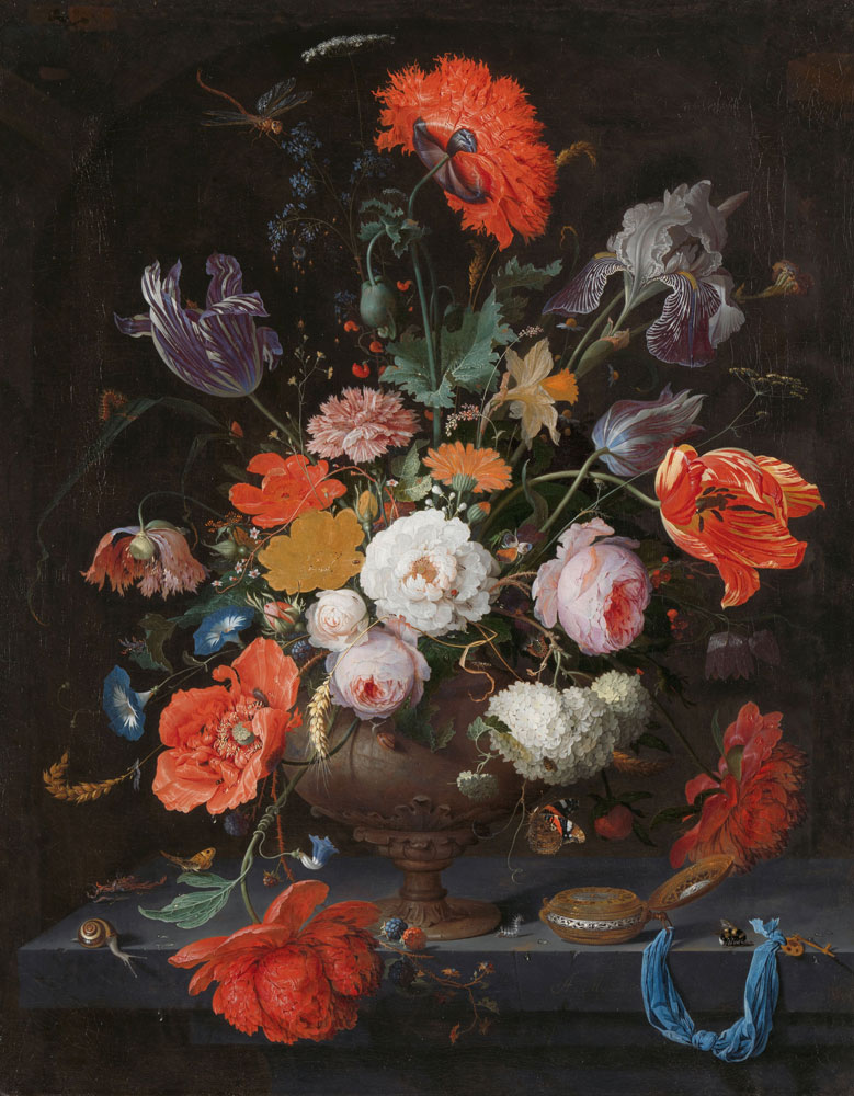 Abraham Mignon - Still Life with Flowers and a Watch